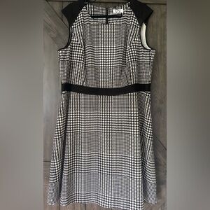 Black & White Calvin Klein sleeveless houndstooth A - line dress, NWT, sz 22W